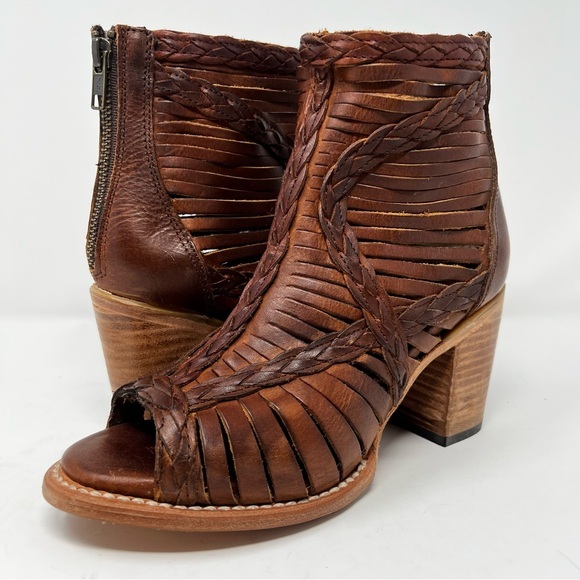 freebird Shoes - Freebird Braided Cutout Ankle Booties - Brown